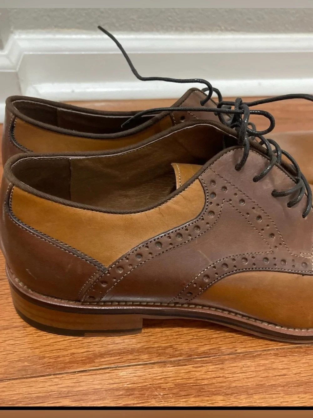 Johnston & Murphy Shoes Mens Size 12 M Brown Leather Derby Dress Brogue Oxford